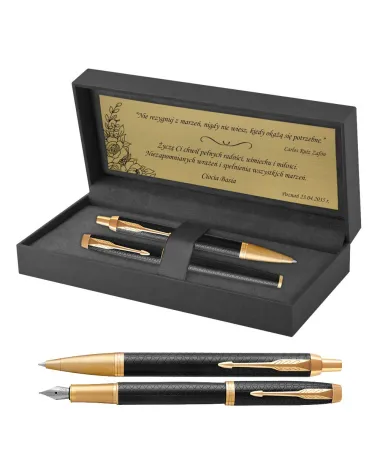Długopis + Pióro Parker IM Premium Czarny GT z Grawerem (1931667/3)