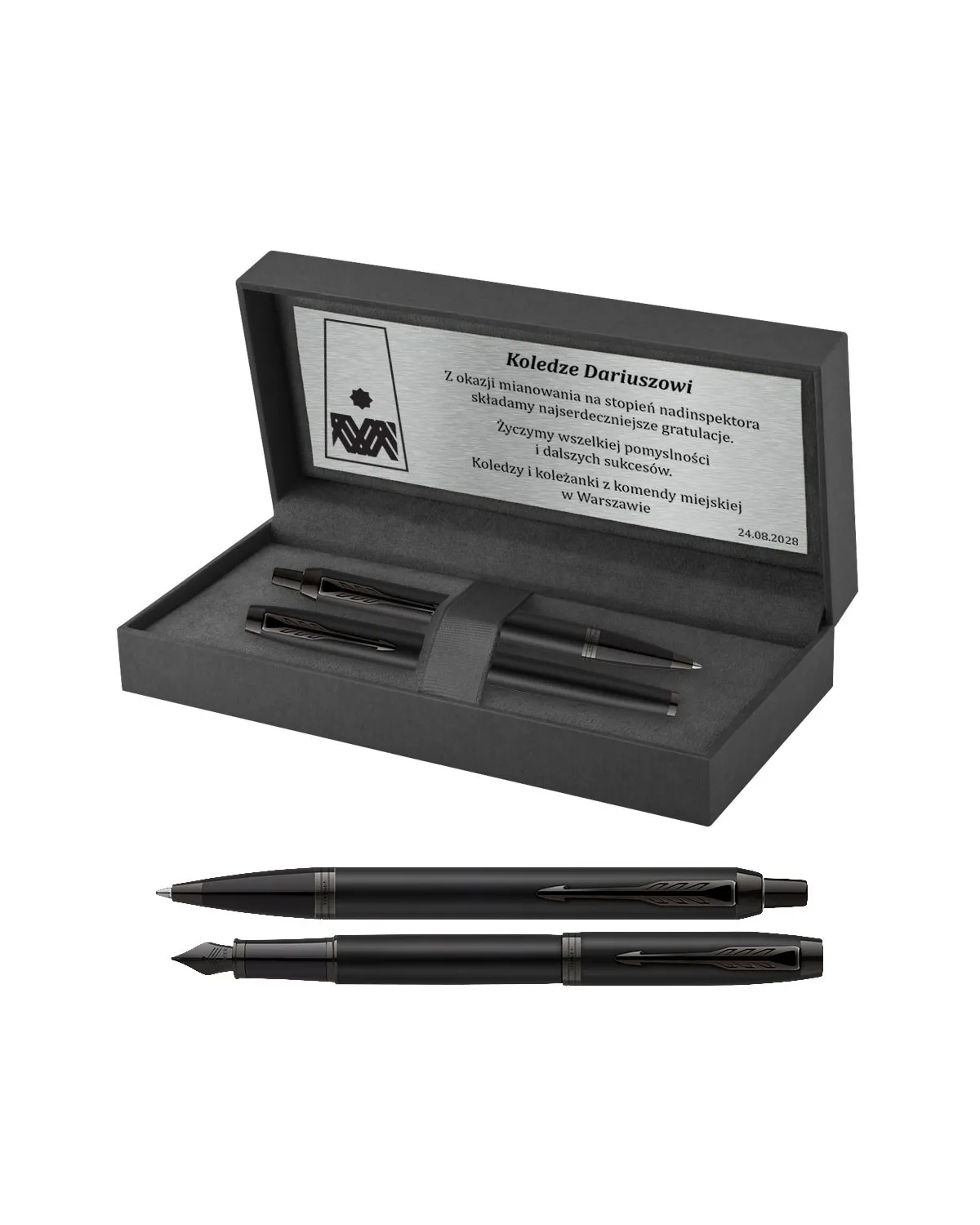 Długopis i Pióro Parker IM Achromatic Czarny w pudełku z grawerem (2127618/6)
