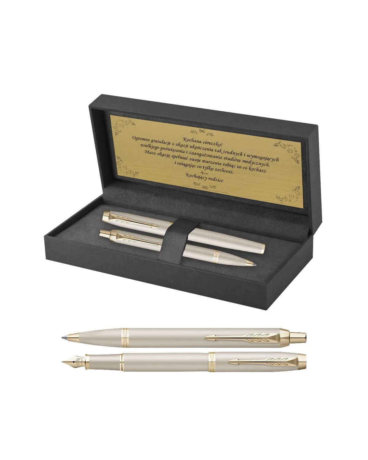Długopis i Pióro Parker IM Professionals Monochrome Champagne  w Pudełku z Grawerem (2172956/7)