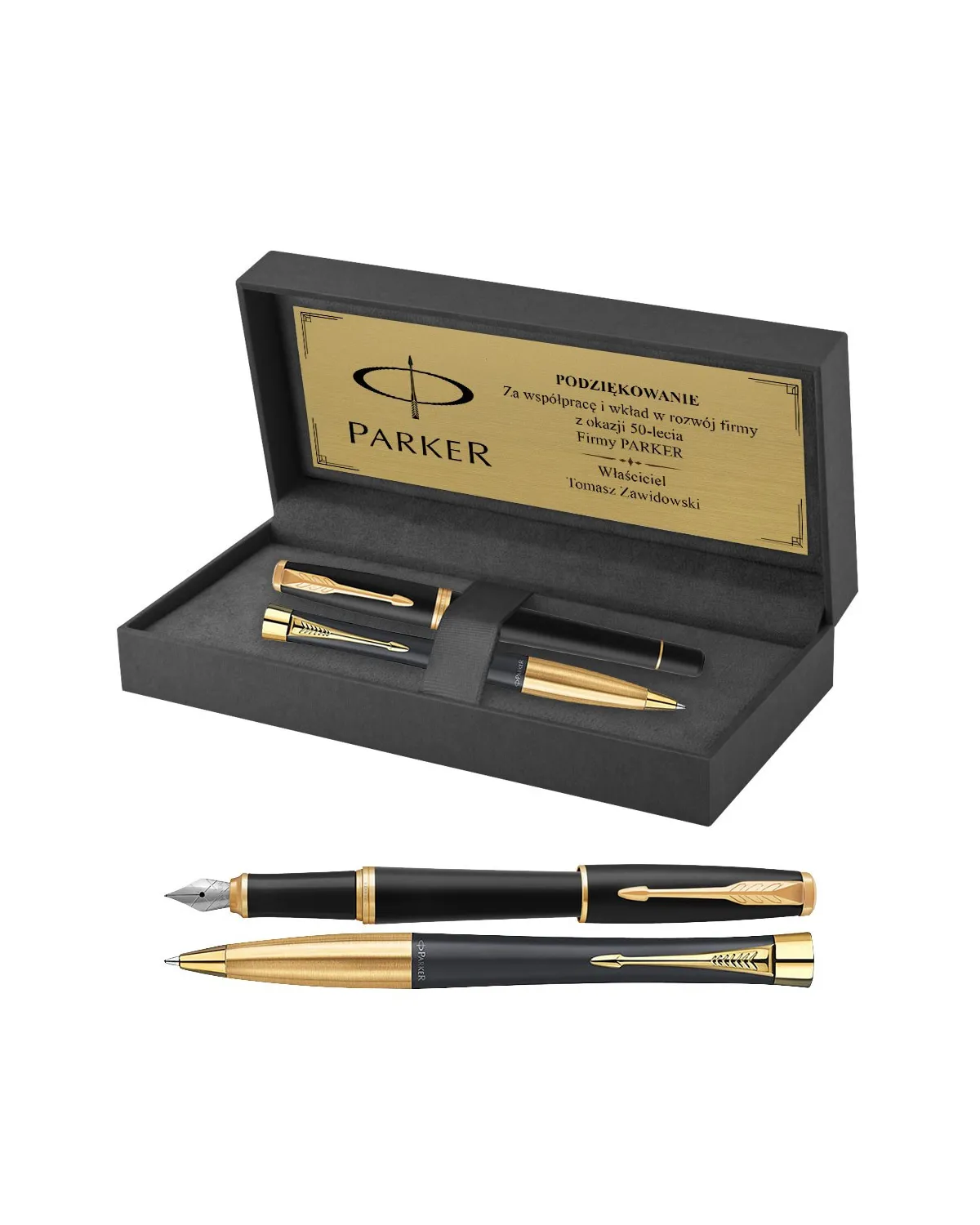 Długopis i Pióro Parker Urban Czarny GT w Pudełku z Grawerem (2143640/19)