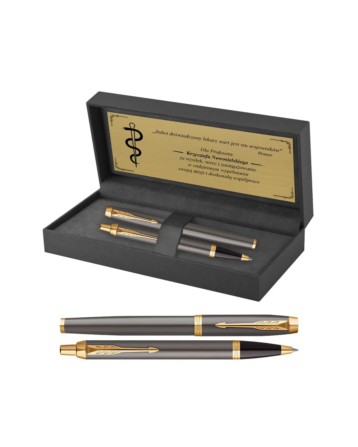 Zestaw Długopis Parker + Pióro IM Grey GT w Pudełku z Grawerem (2214613/2)