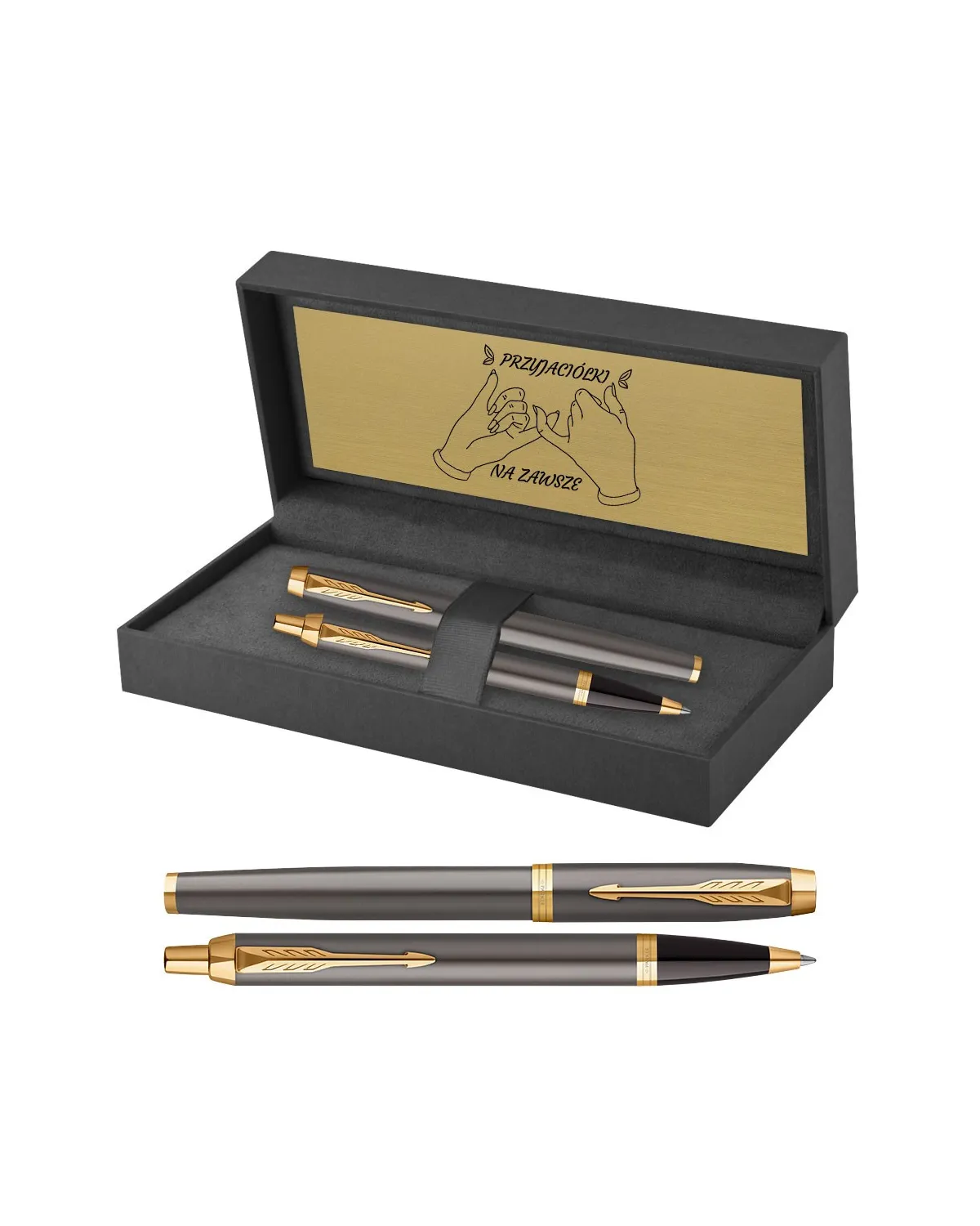 Zestaw Długopis Parker + Pióro IM Grey GT w Pudełku z Grawerem (2214613/3)