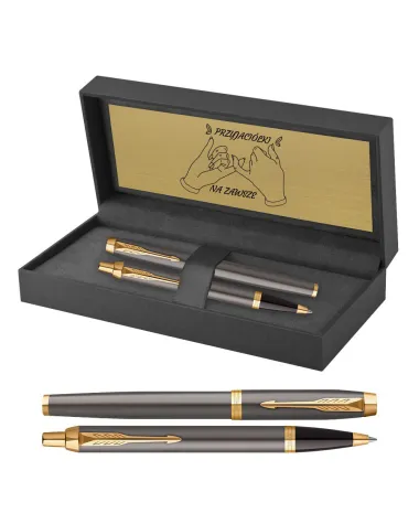 Zestaw Długopis Parker + Pióro IM Grey GT w Pudełku z Grawerem (2214613/3)