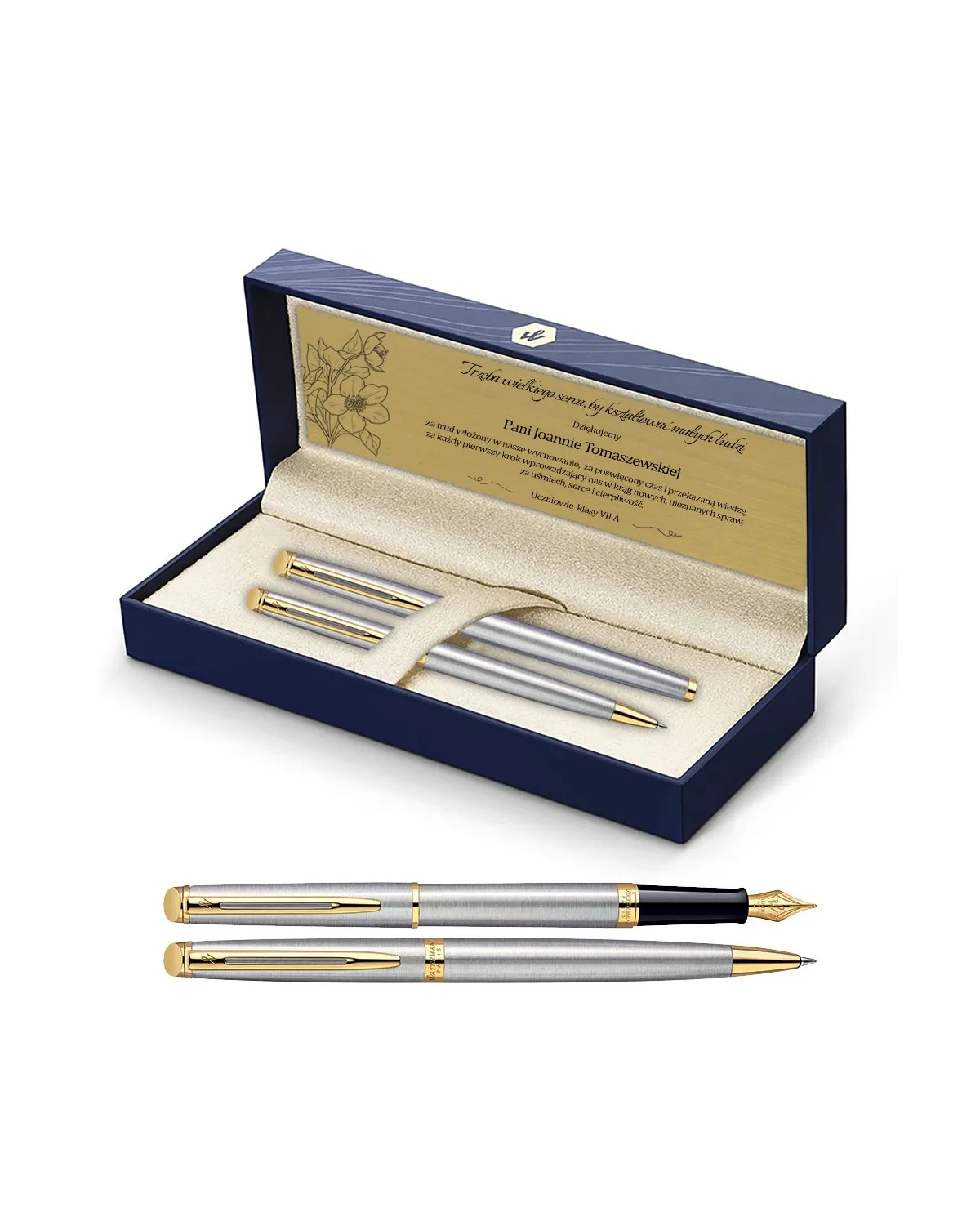 Długopis i Pióro Waterman Hemisphere stalowy GT w Pudełku z Grawerem (S0920370/2)