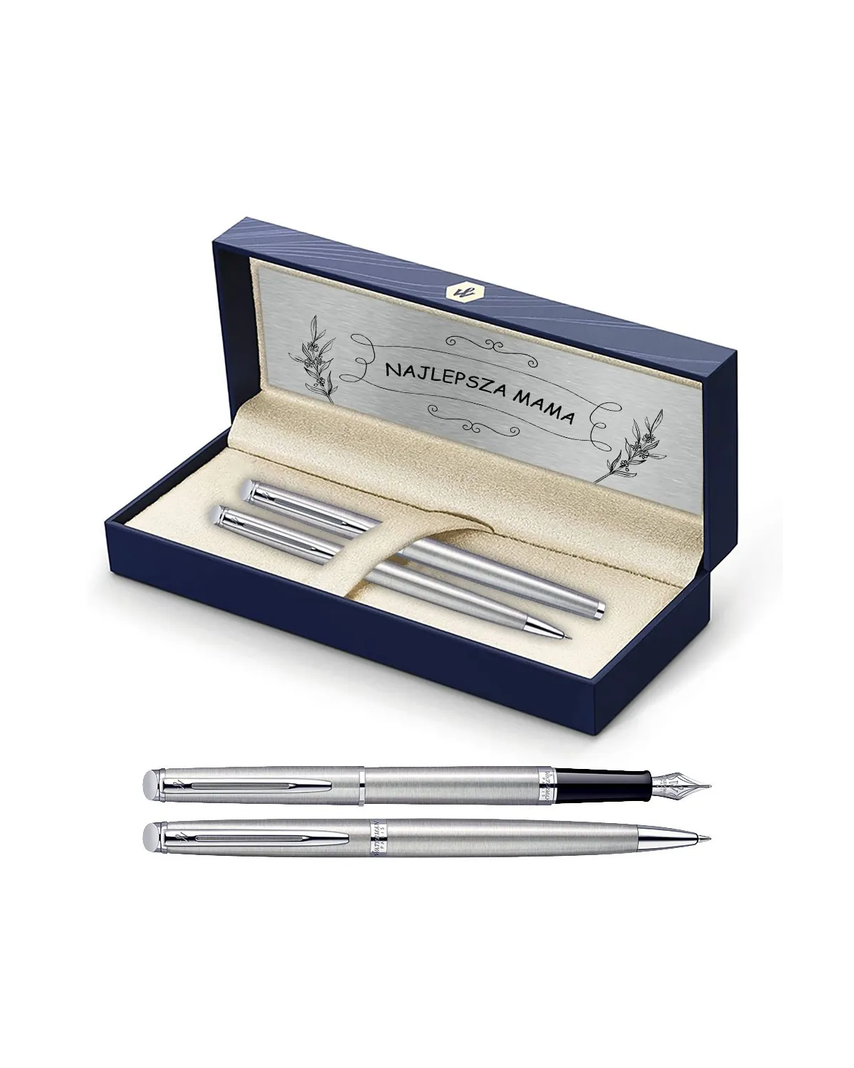 Długopis i Pióro Waterman Hemisphere stalowy CT w Pudełku z Grawerem (S0920470/3)