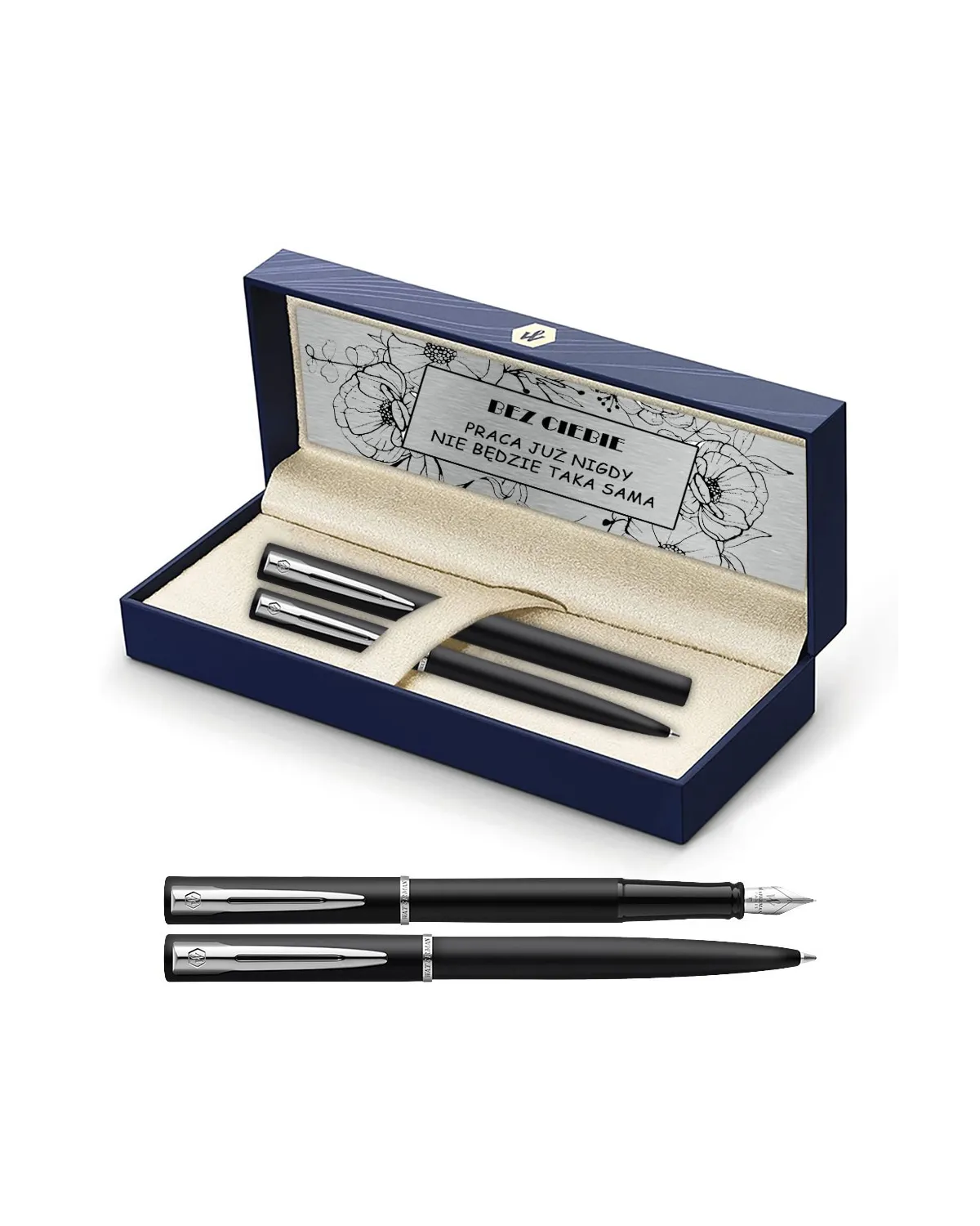 Długopis i Pióro Waterman Allure czarne matowe CT w Pudełku z Grawerem (2068192/3)