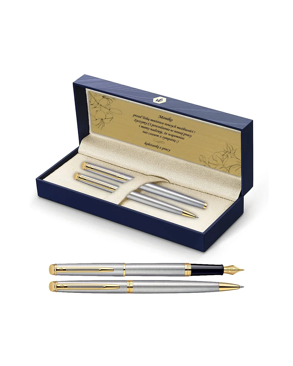 Długopis i Pióro Waterman Hemisphere stalowy GT w Pudełku z Grawerem (S0920370/8)