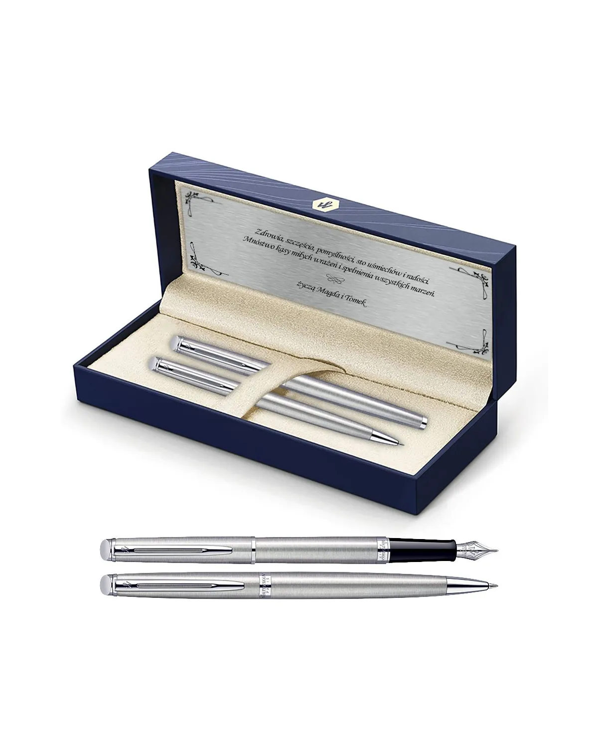 Długopis i Pióro Waterman Hemisphere stalowy CT w Pudełku z Grawerem (S0920470/6)