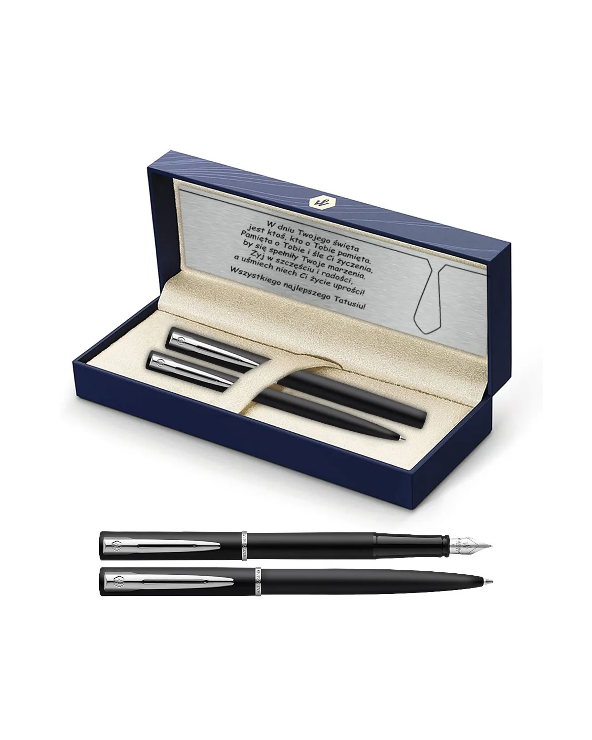 Długopis i Pióro Waterman Allure czarne matowe CT w Pudełku z Grawerem (2068192/6) Długopis i Pióro Waterman Allure czarne matowe CT w Pudełku z Grawerem (2068192/6)