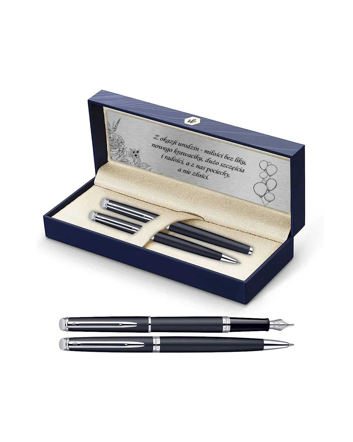 Długopis i Pióro Waterman Hemisphere czarny matowy CT w Pudełku z Grawerem (S0920870/2)