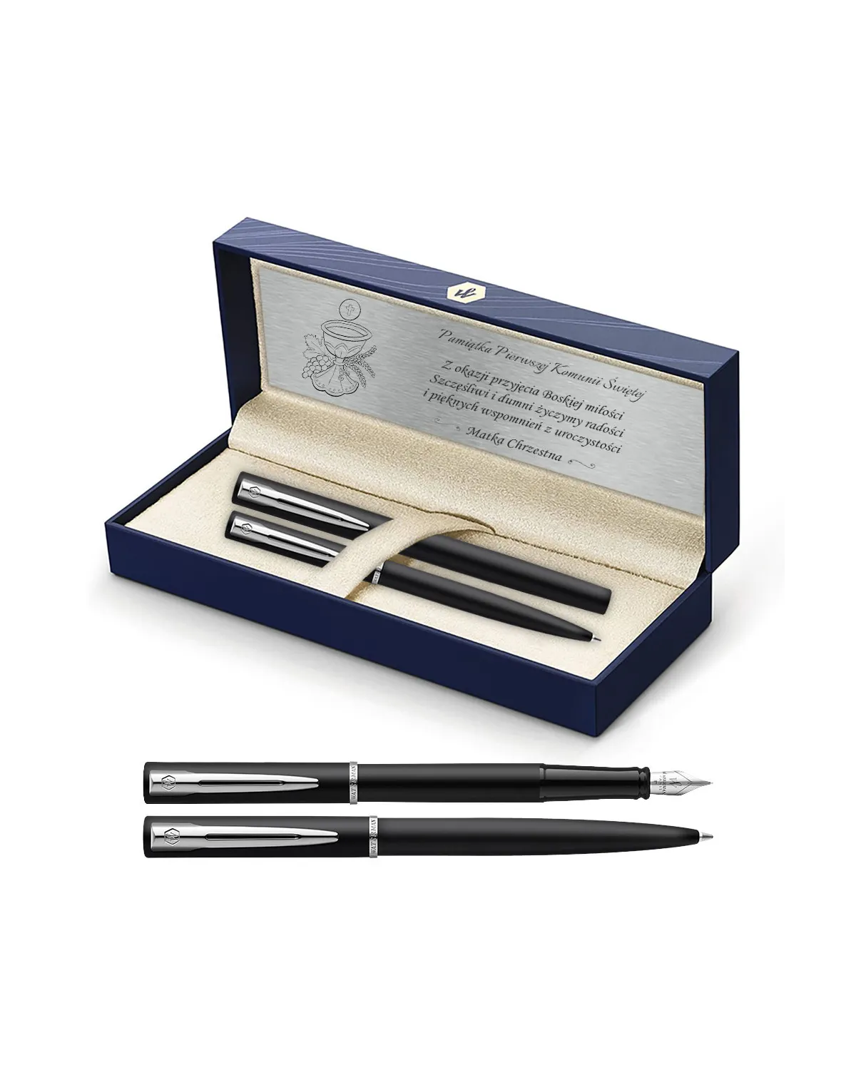 Długopis i Pióro Waterman Allure czarne matowe CT w Pudełku z Grawerem (2068192/11)