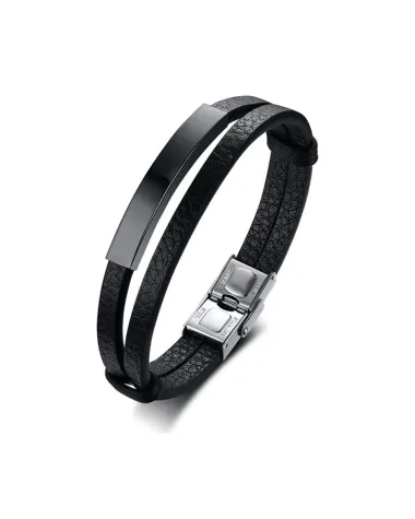 Bransoleta skórzana czarna, regulowana (BM003)