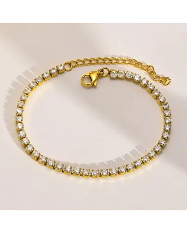 Bransoletka stalowa z cyrkoniami, regulowana (BD011)