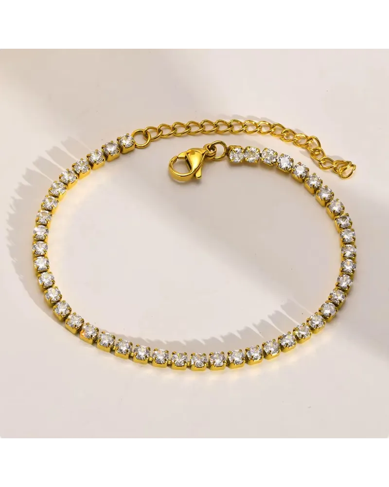 Bransoletka stalowa z cyrkoniami, regulowana (BD011)