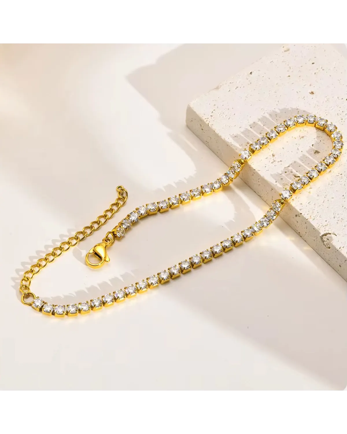 Bransoletka stalowa z cyrkoniami, regulowana (BD011)