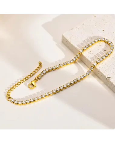 Bransoletka stalowa z cyrkoniami, regulowana (BD011)