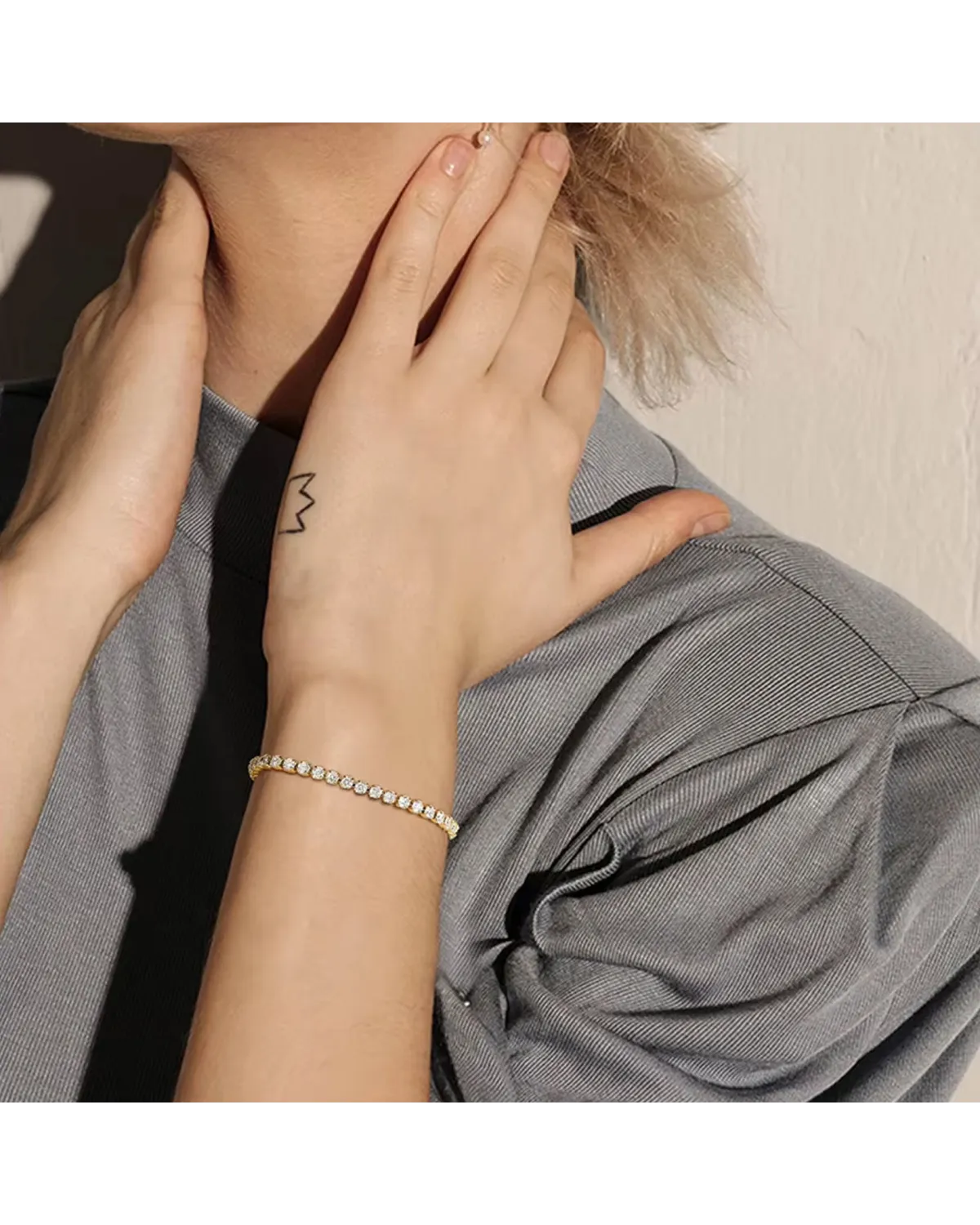 Bransoletka stalowa z cyrkoniami, regulowana (BD011)