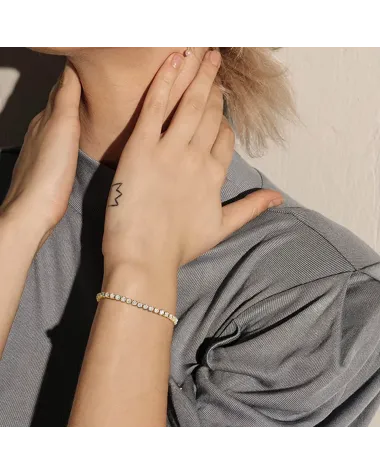 Bransoletka stalowa z cyrkoniami, regulowana (BD011)