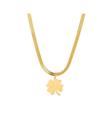 Naszyjnik stalowy złoty - koniczynka (BM024)