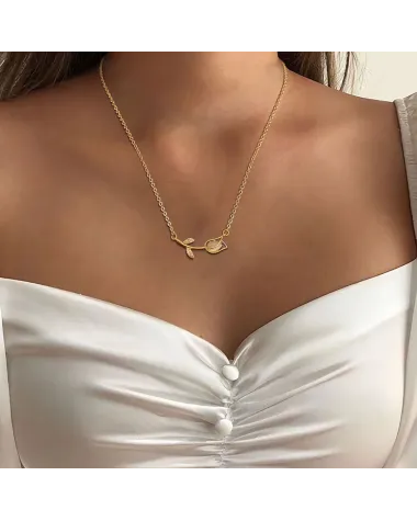 Naszyjnik stalowy złoty - kwiatek (BM025)