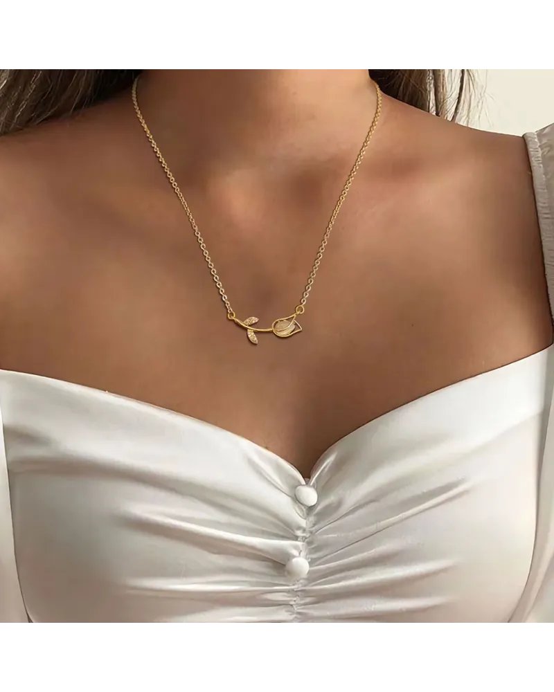 Naszyjnik stalowy złoty - kwiatek (BM025)