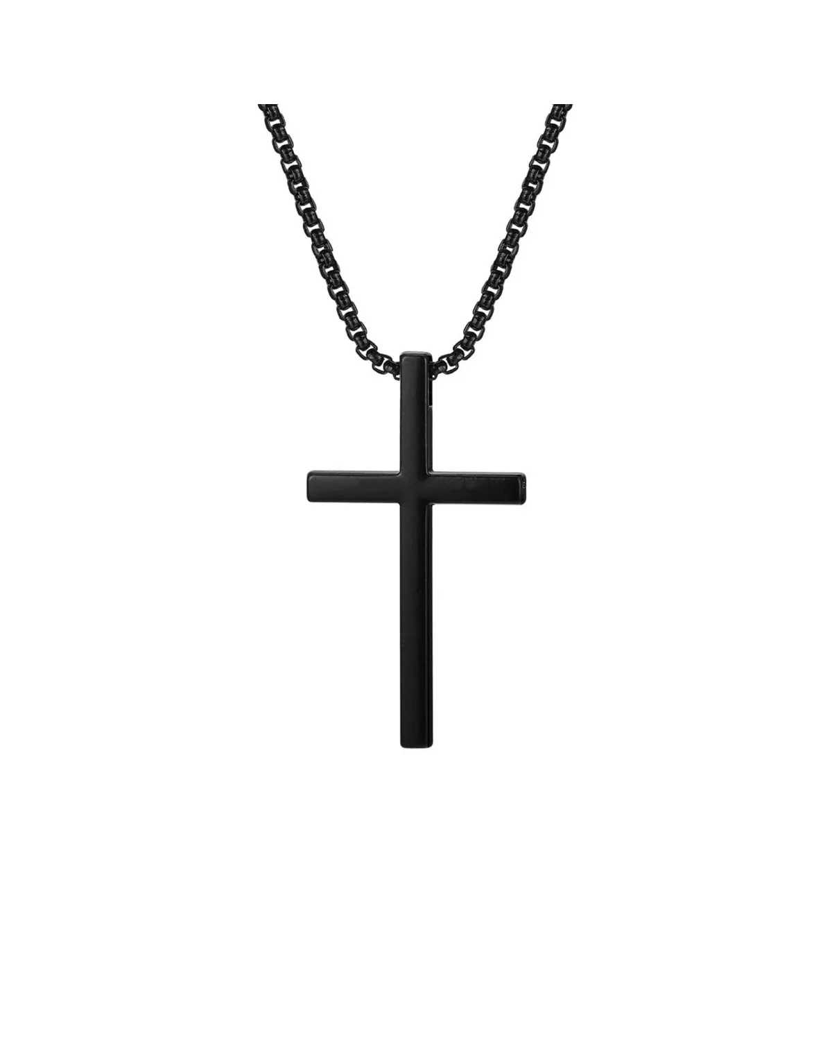 Naszyjnik stalowy czarny - krzyżyk (BM028)