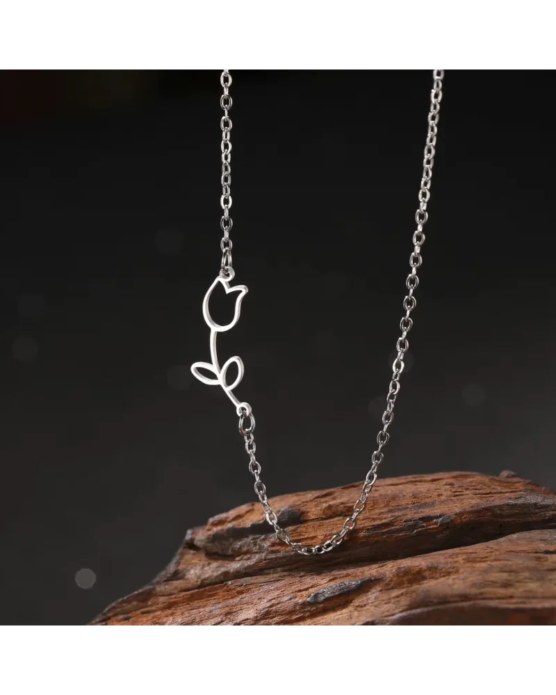 Naszyjnik stalowy srebrny - kwiatek (BM032)