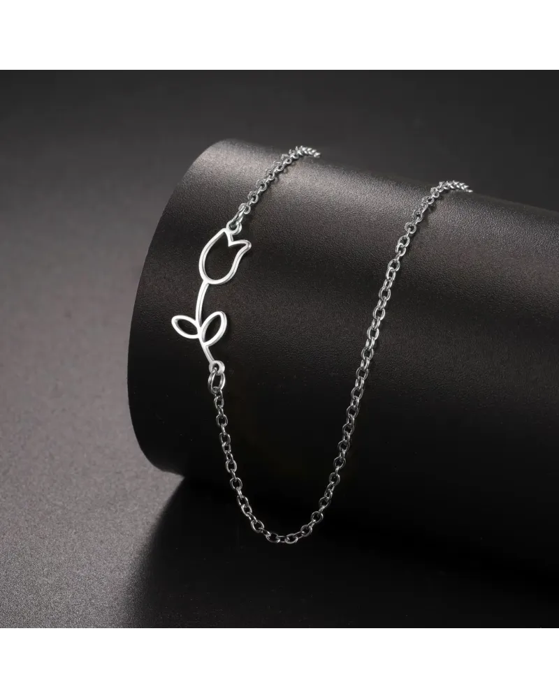 Naszyjnik stalowy srebrny - kwiatek (BM032)