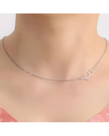 Naszyjnik stalowy srebrny - kwiatek (BM032)