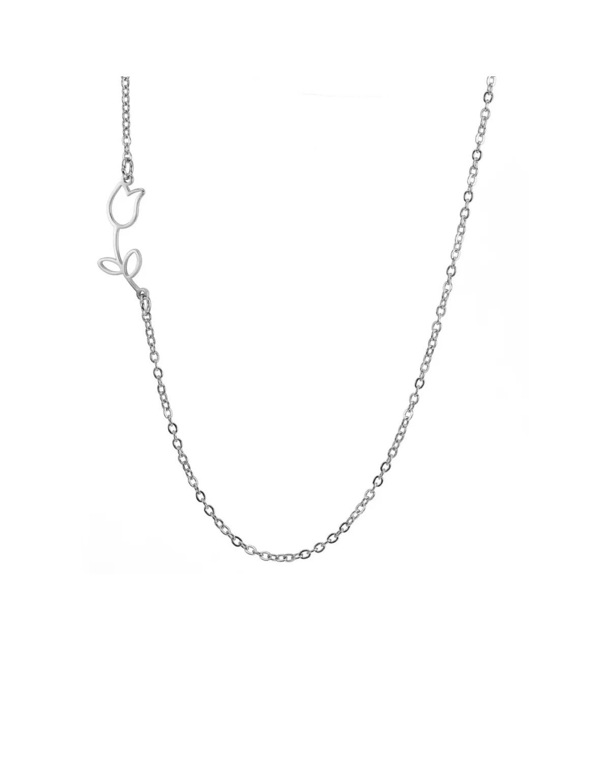 Naszyjnik stalowy srebrny - kwiatek (BM032)