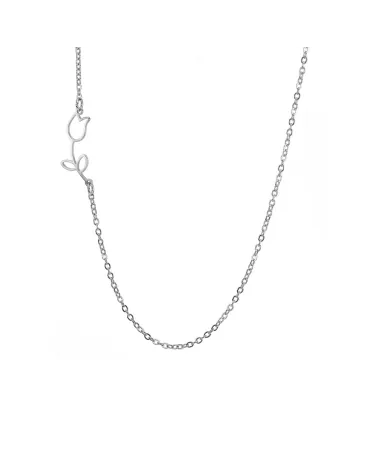 Naszyjnik stalowy srebrny - kwiatek (BM032)