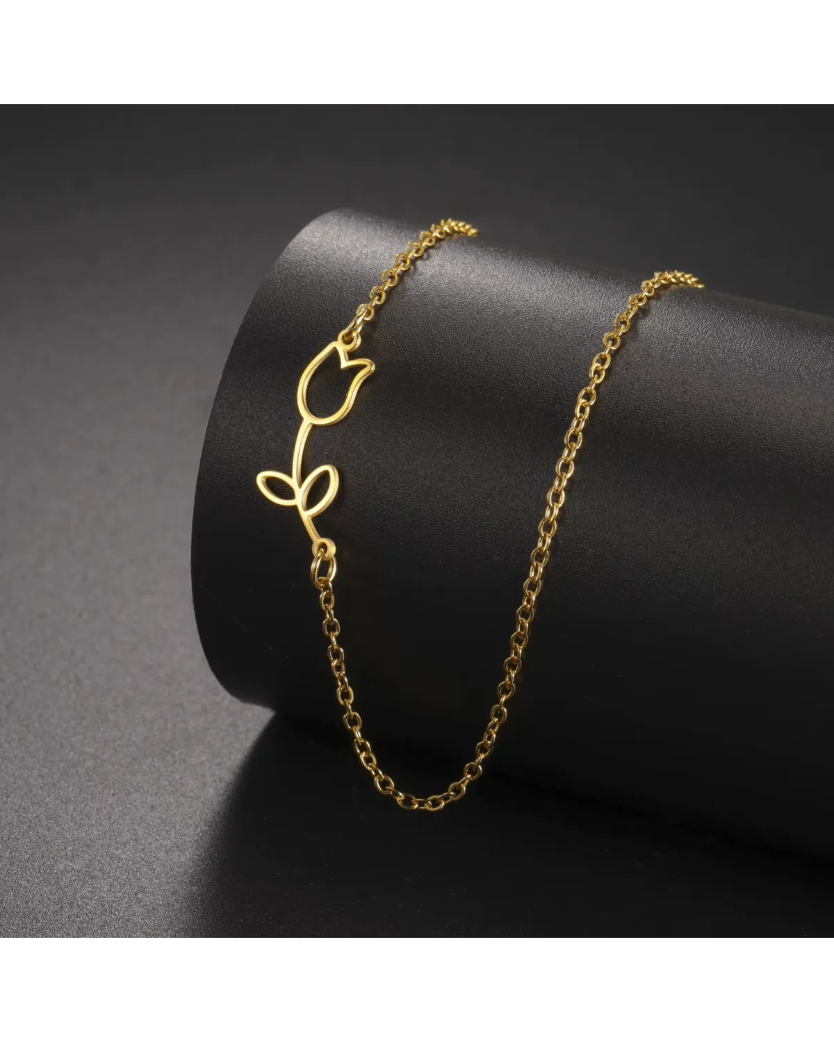 Naszyjnik stalowy złoty - kwiatek (BM033)