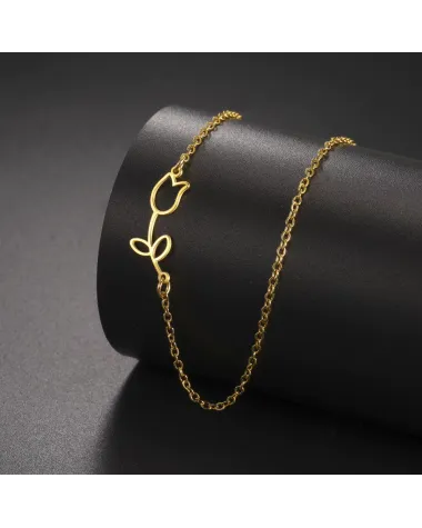 Naszyjnik stalowy złoty - kwiatek (BM033)