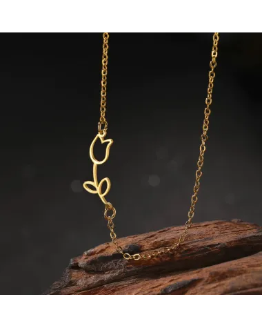 Naszyjnik stalowy złoty - kwiatek (BM033)