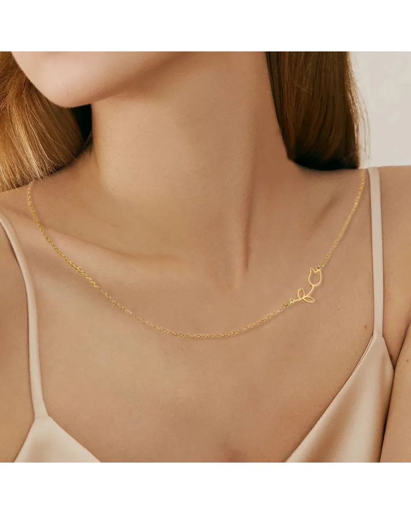 Naszyjnik stalowy złoty - kwiatek (BM033)