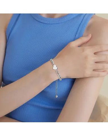 Bransoletka stalowa srebrna, serce (BD036)