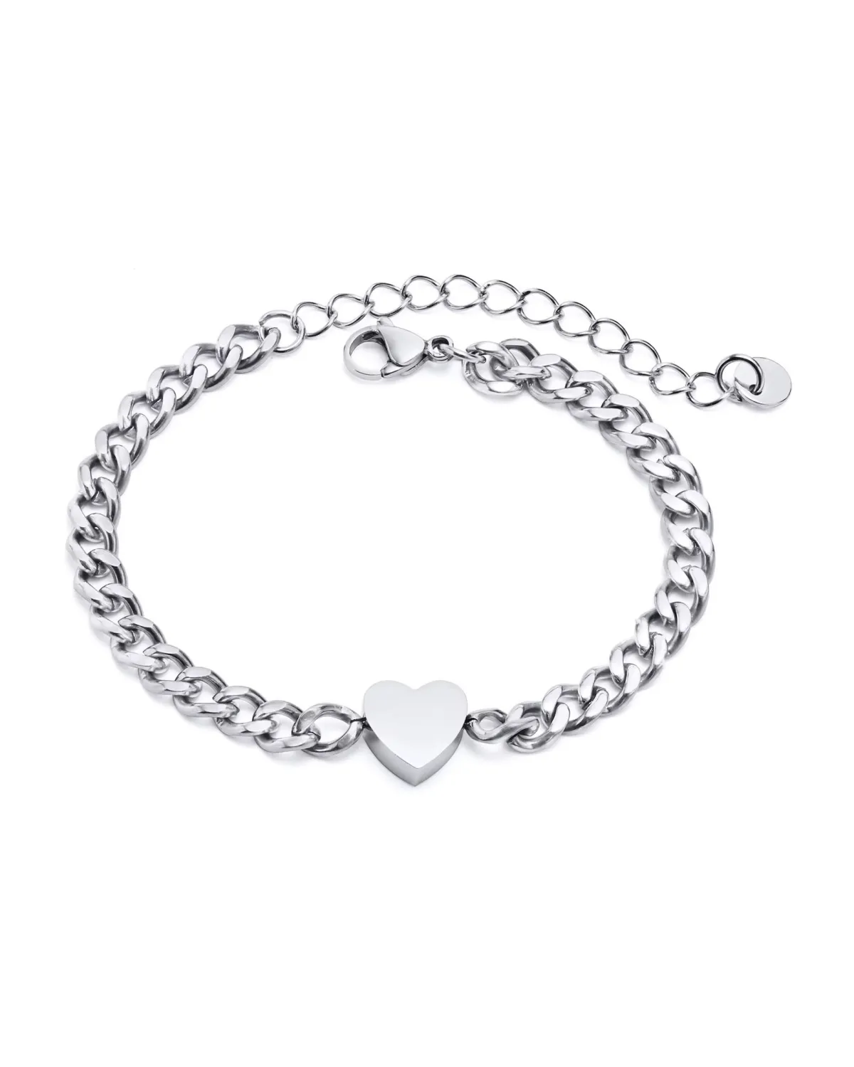 Bransoletka stalowa srebrna, serce (BD036)