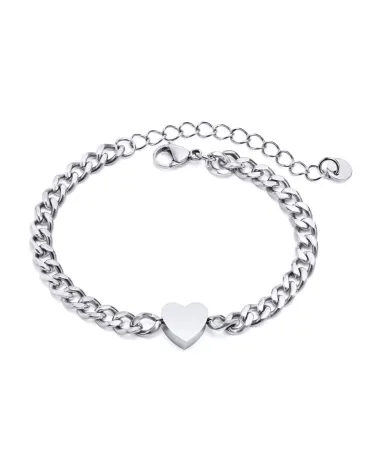Bransoletka stalowa srebrna, serce (BD036)