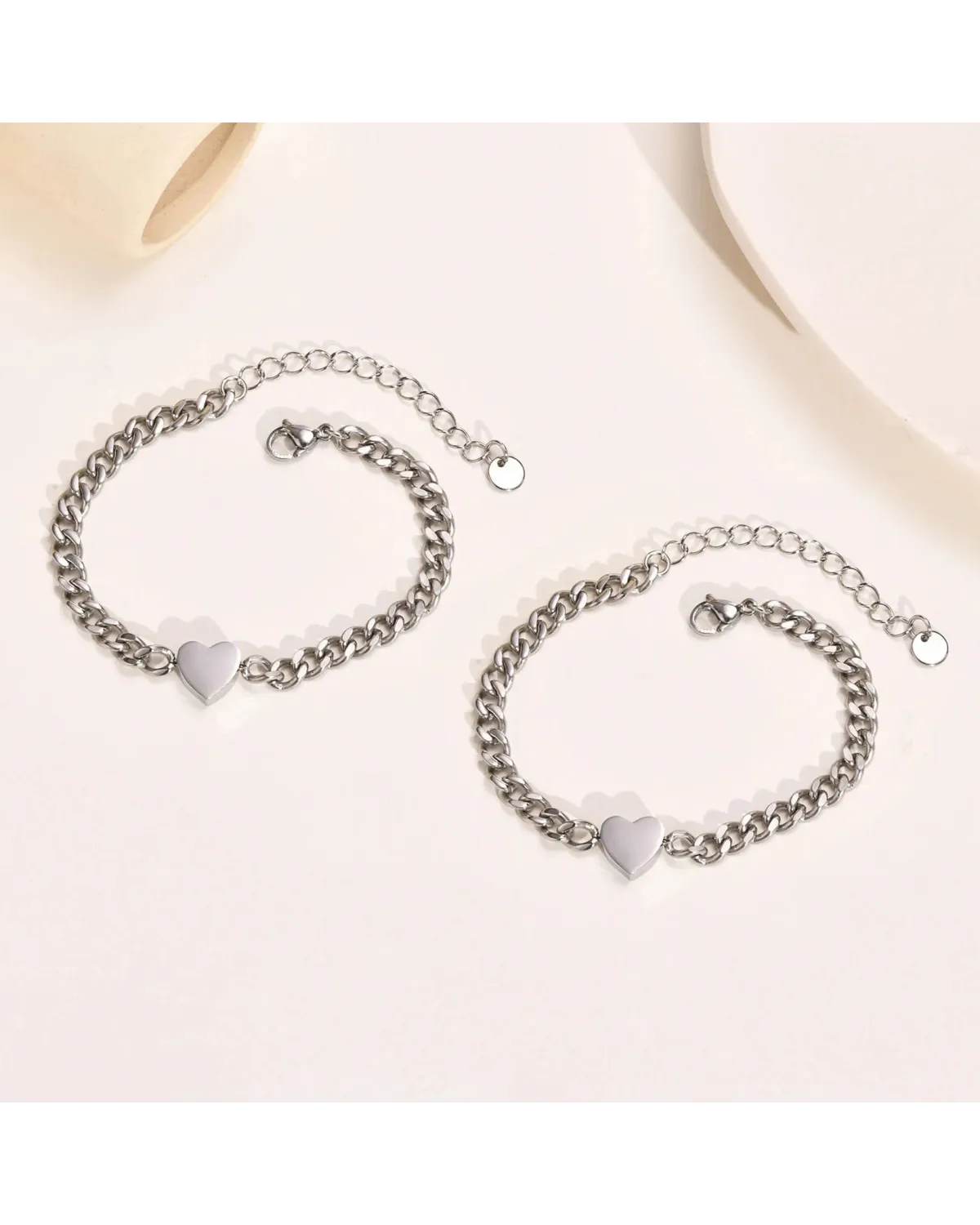 Bransoletka stalowa srebrna, serce (BD036)