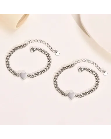 Bransoletka stalowa srebrna, serce (BD036)