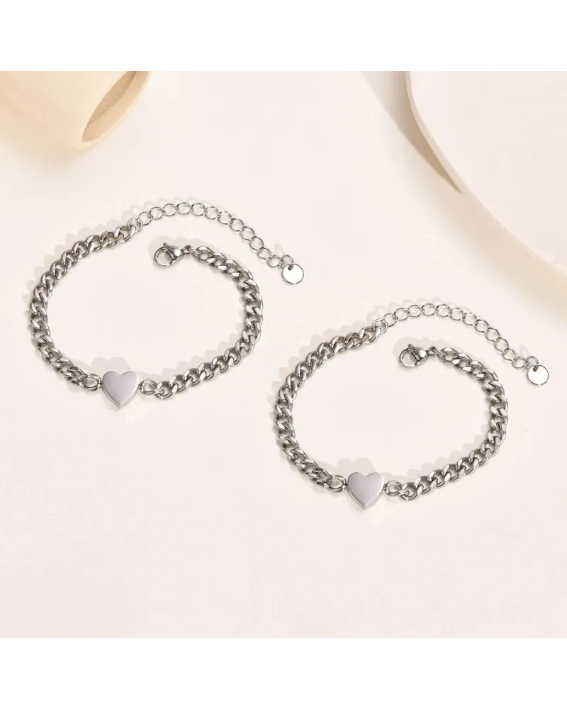 Bransoletka stalowa srebrna, serce (BD036)