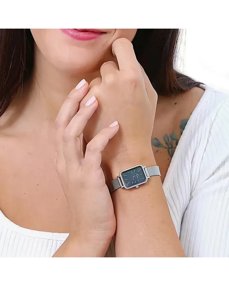 ZEGAREK DAMSKI DANIEL WELLINGTON Quadro Silver Mesh DW00100667 + BOX (zw519k)