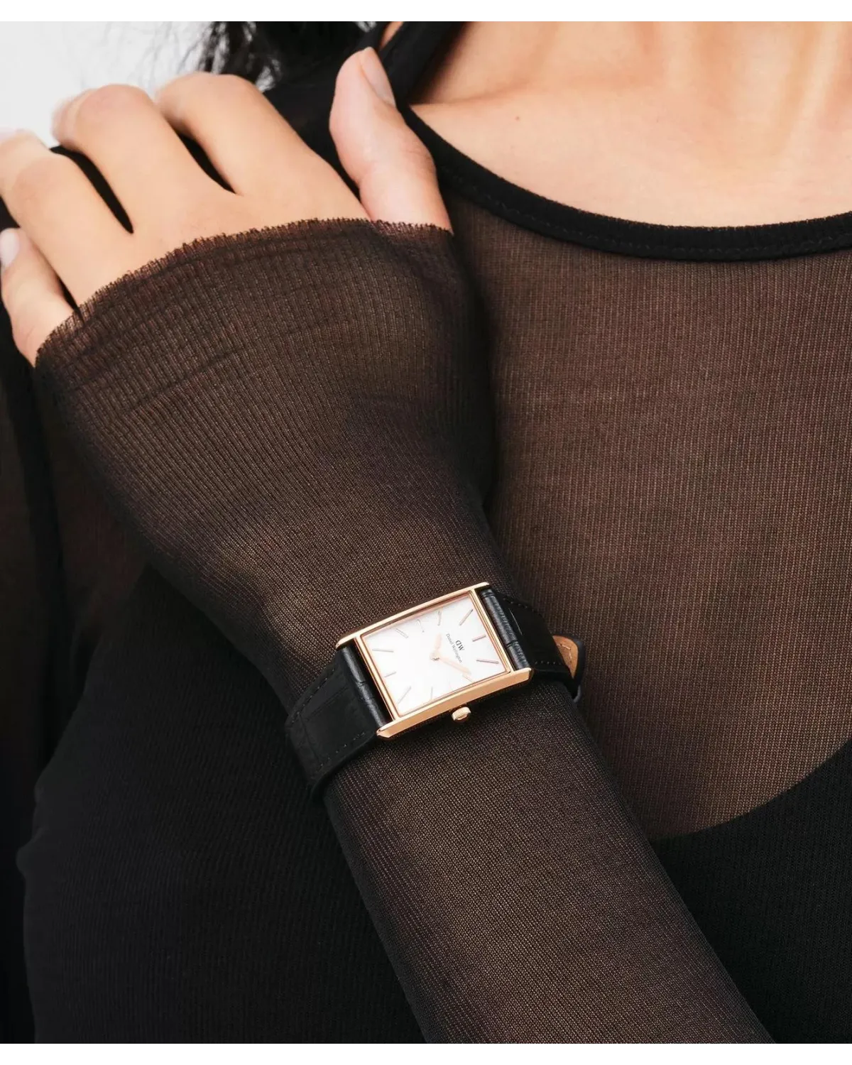 ZEGAREK DAMSKI DANIEL WELLINGTON Bound Black Crocodile Rose Gold 24mm DW00100698 + BOX