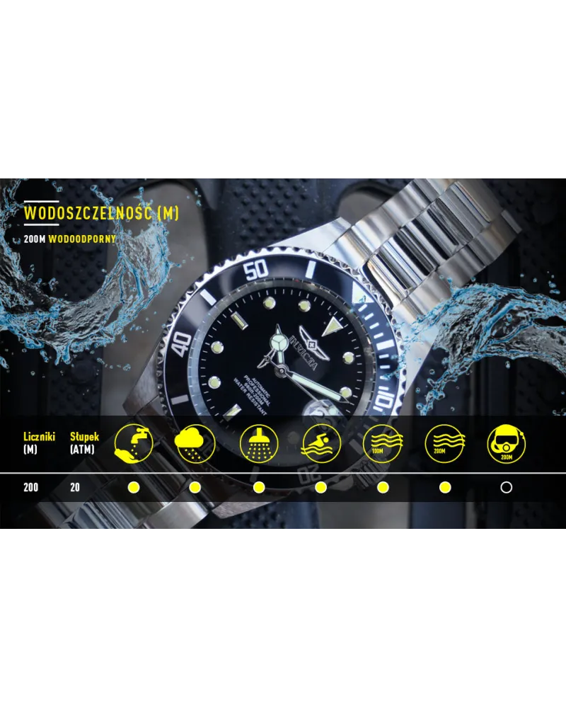 ZEGAREK MĘSKI INVICTA PRO DIVER 22054 - WODOSZCZLNOŚĆ 200m, koperta 43mm