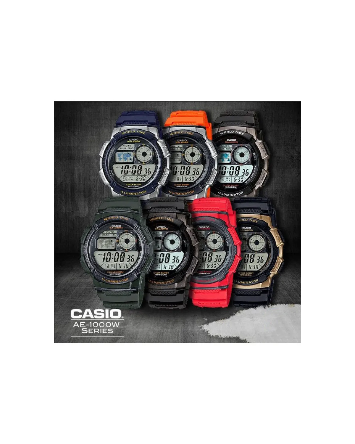 ZEGAREK MĘSKI CASIO AE-1000W-1AV - WORLD TIME + BOX