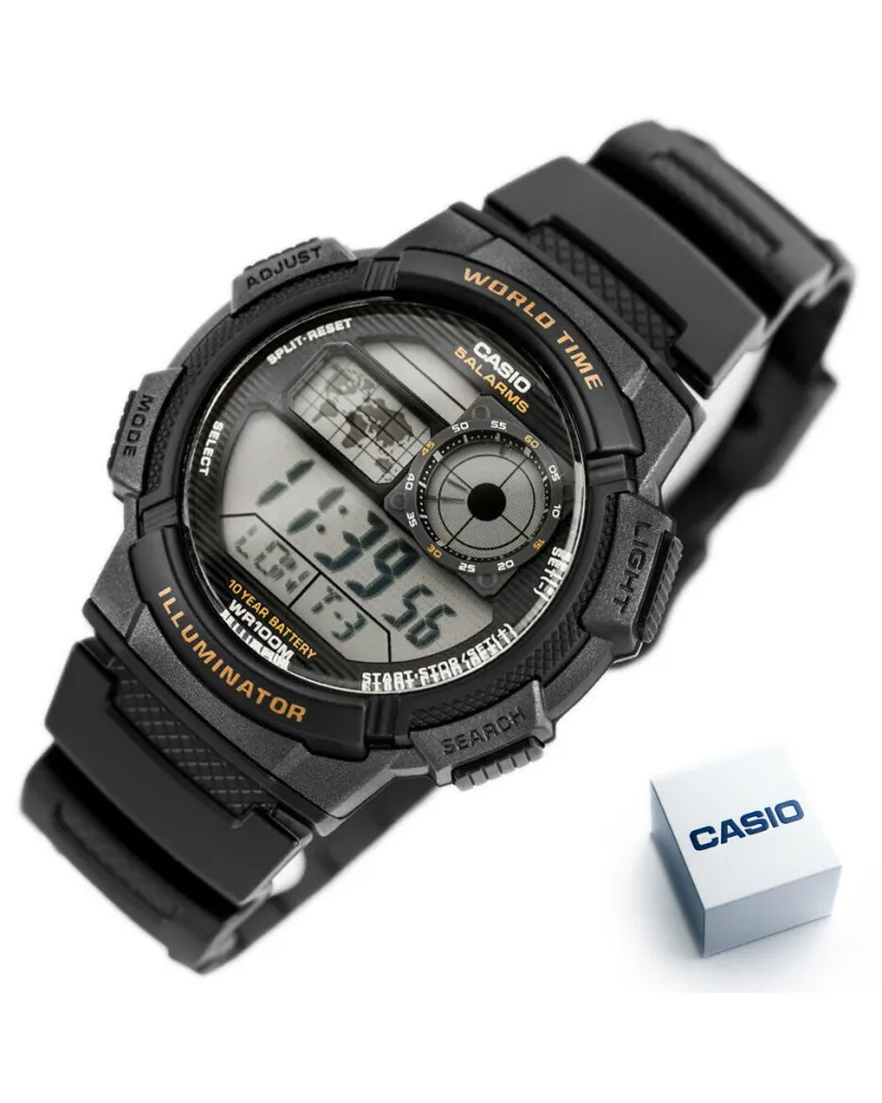 ZEGAREK MĘSKI CASIO AE-1000W-1AV - WORLD TIME + BOX