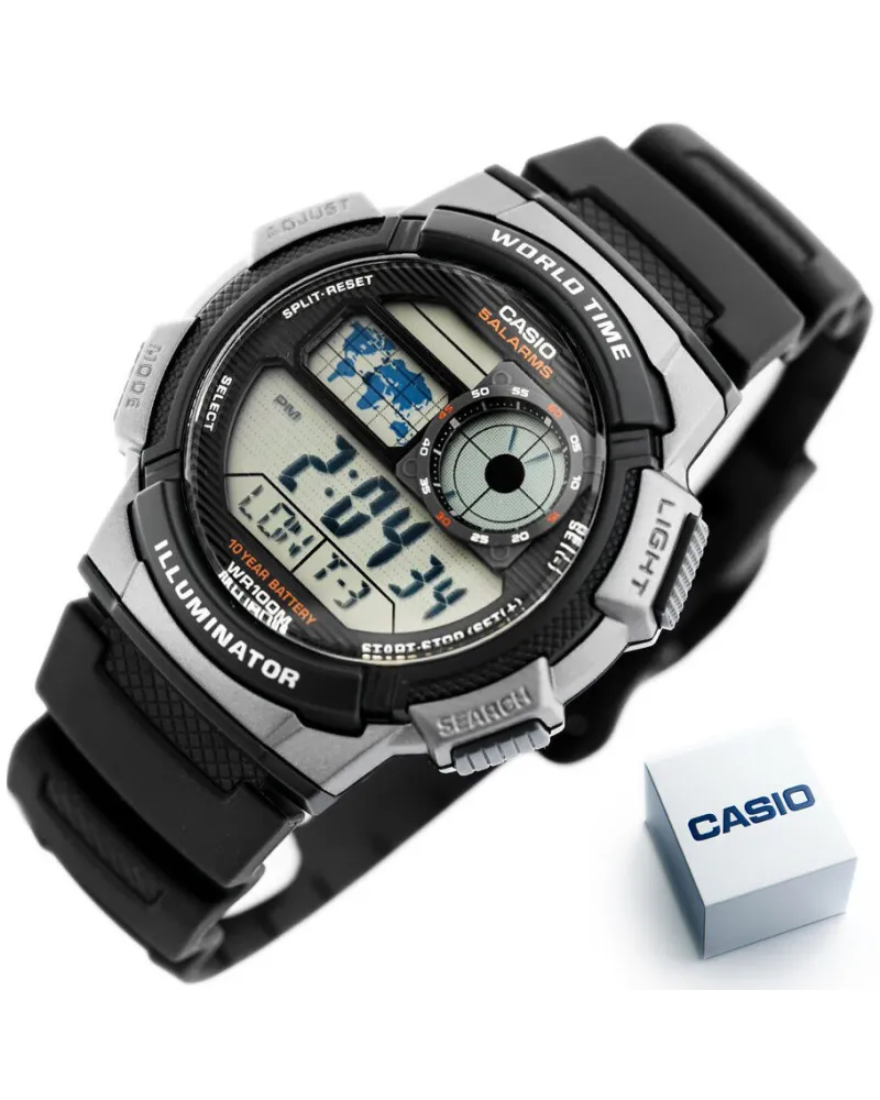 ZEGAREK MĘSKI CASIO AE-1000W 1BVDF (zd073g) - WORLD TIME + BOX ZEGAREK MĘSKI CASIO AE-1000W 1BVDF (zd073g) - WORLD TIME + BOX