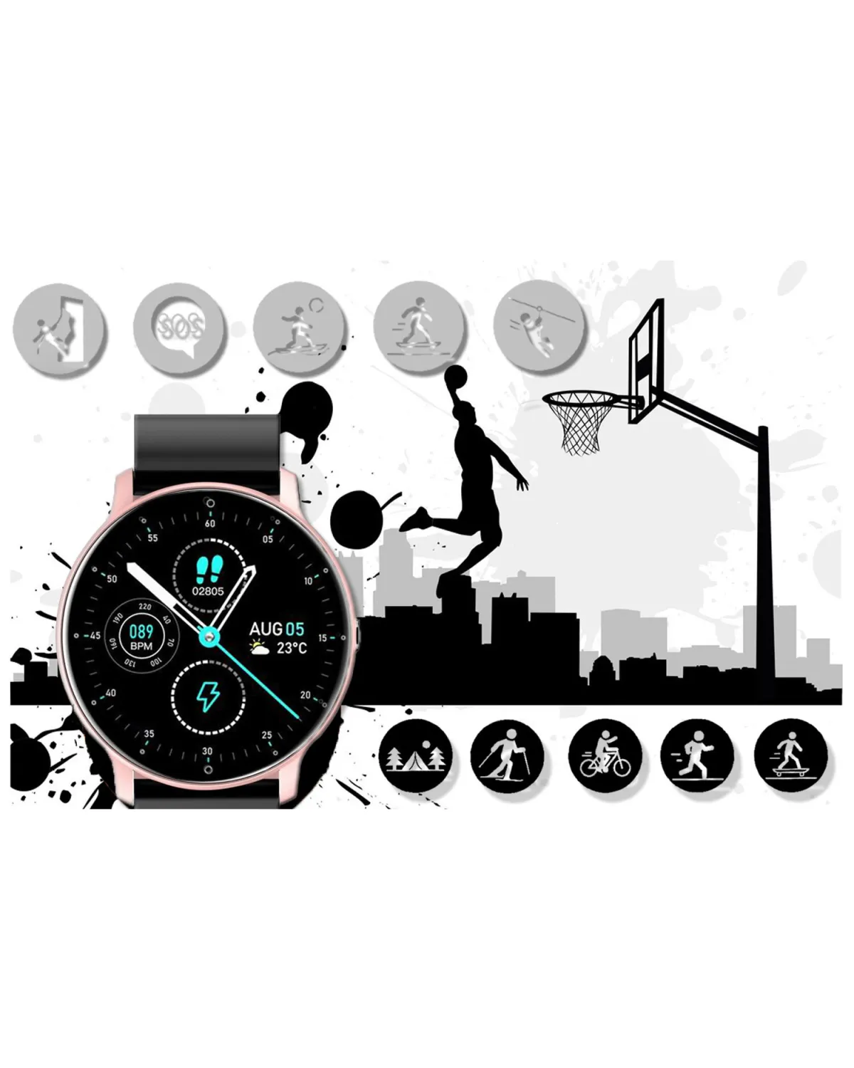SMARTWATCH UNISEX GRAVITY GT1-2 PULSOMETR, WŁASNE TARCZE (sg015b) SMARTWATCH UNISEX GRAVITY GT1-2 PULSOMETR, WŁASNE TARCZE (sg015b)