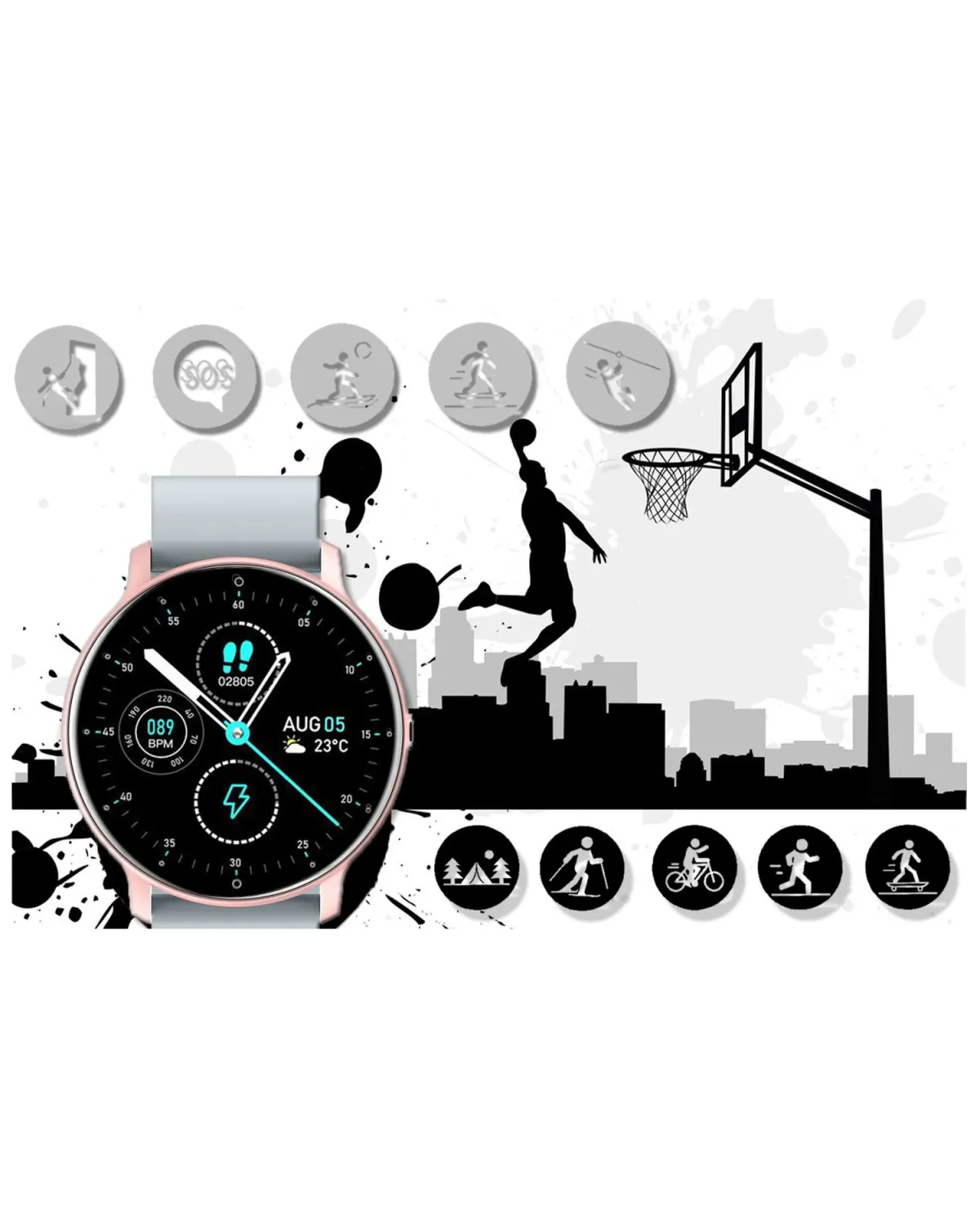 SMARTWATCH UNISEX GRAVITY GT1-8 - PULSOMETR, WŁASNE TARCZE (sg015h)