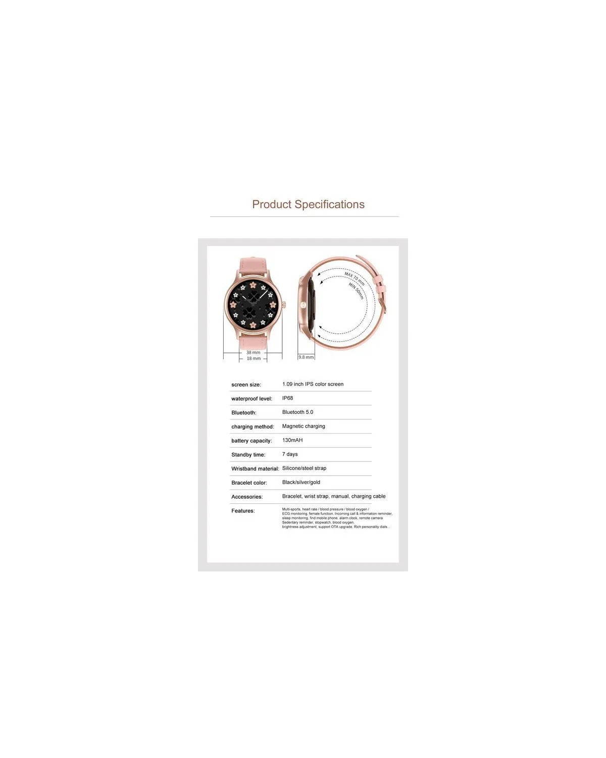 SMARTWATCH DAMSKI PACIFIC 18-2 - BRANSOLETA + PASEK: Rosegold / Biały (sy015b) SMARTWATCH DAMSKI PACIFIC 18-2 - BRANSOLETA + PASEK: Rosegold / Biały (sy015b)